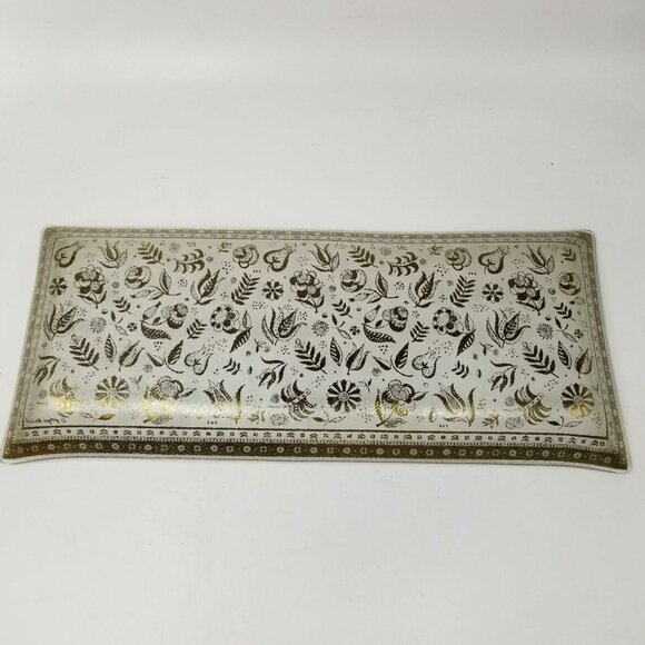Vintage Persian Garden Gold Georges Briard Signed Vanity Rectangle Glass Tray - Picture 3 of 5